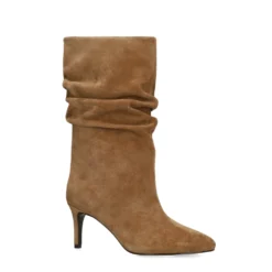 Beige suède enkellaarsjes met hak