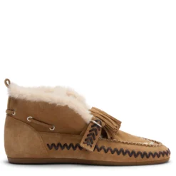 Beige suède faux fur bootschoenen
