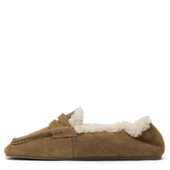 Beige suède faux fur loafers
