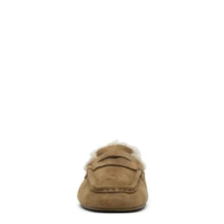Beige suède faux fur loafers
