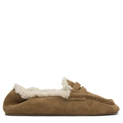 Beige suède faux fur loafers