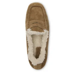 Beige suède faux fur loafers