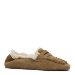 Beige suède faux fur loafers