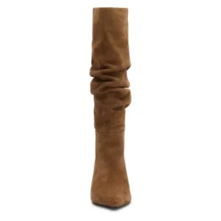 Beige suède hoge laarzen met hak