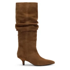 Beige suède hoge laarzen met hak