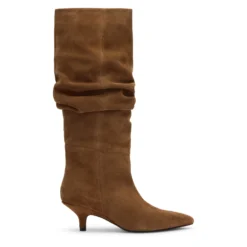 Beige suède hoge laarzen met hak