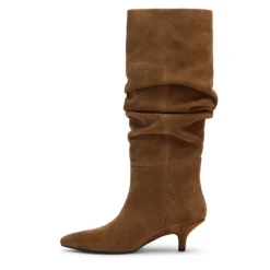 Beige suède hoge laarzen met hak