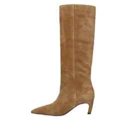 Beige suède hoge laarzen met hak