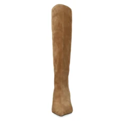 Beige suède hoge laarzen met hak