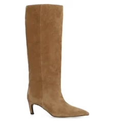 Beige suède hoge laarzen met hak