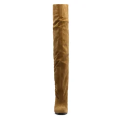Beige suède hoge laarzen met hak