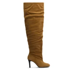Beige suède hoge laarzen met hak