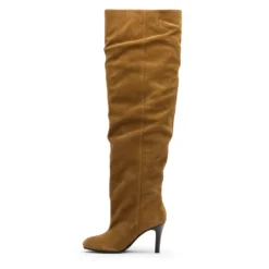 Beige suède hoge laarzen met hak