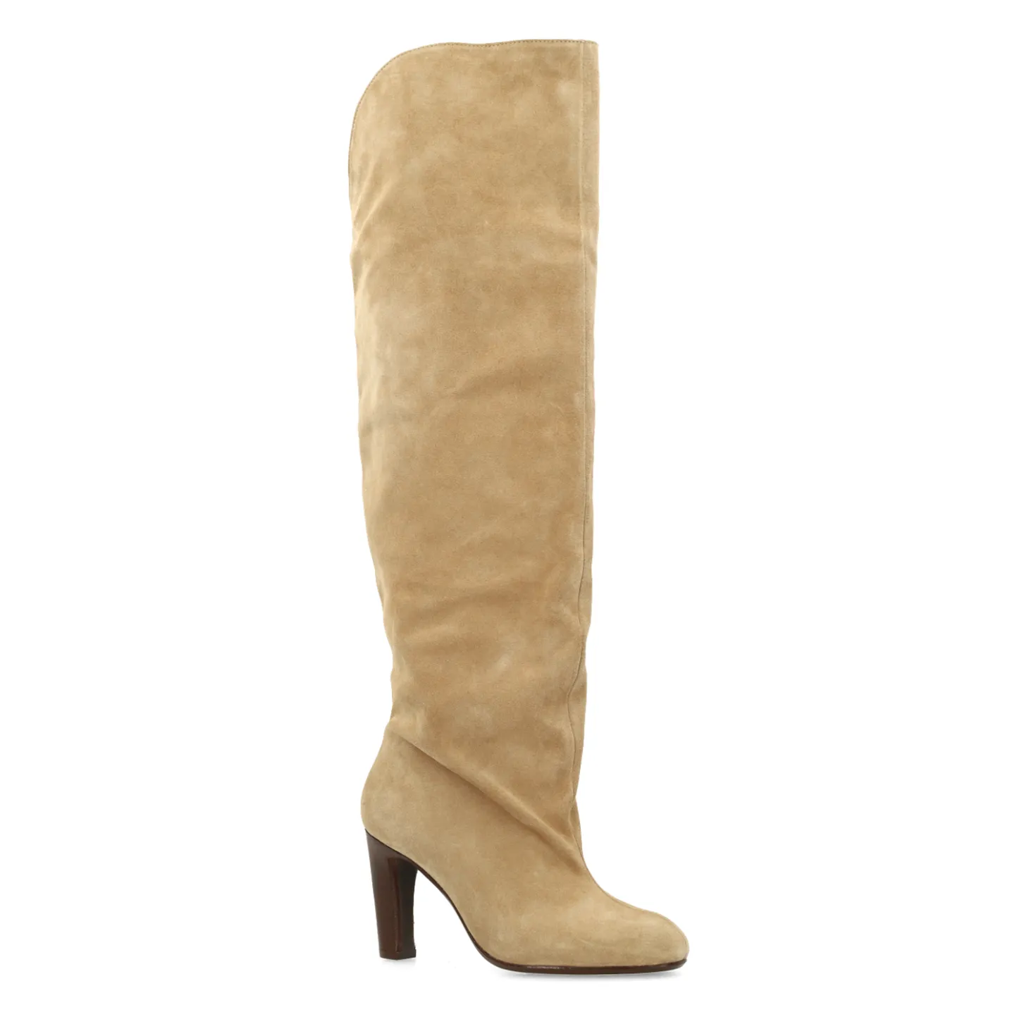 Beige suède hoge laarzen met hak