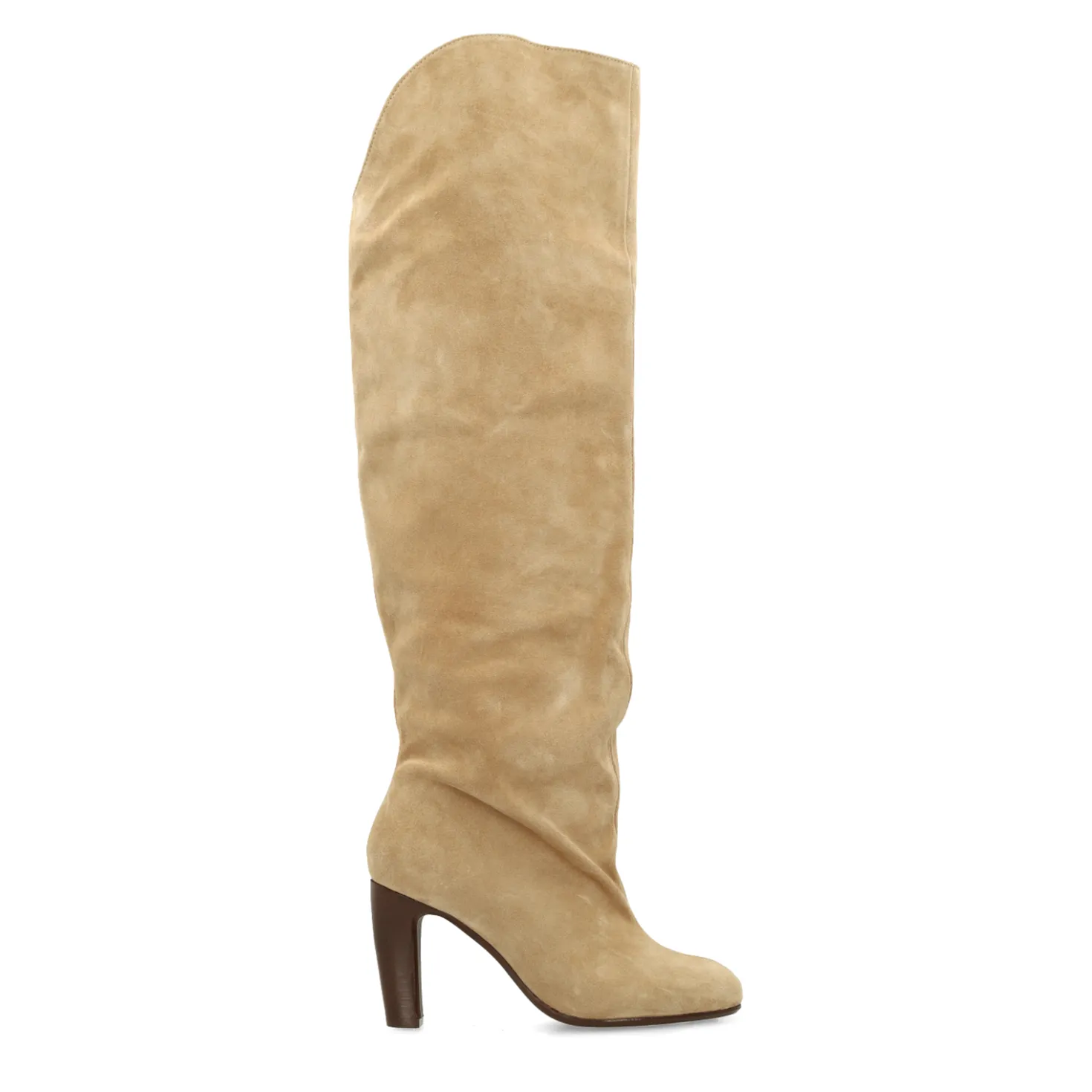 Beige suède hoge laarzen met hak
