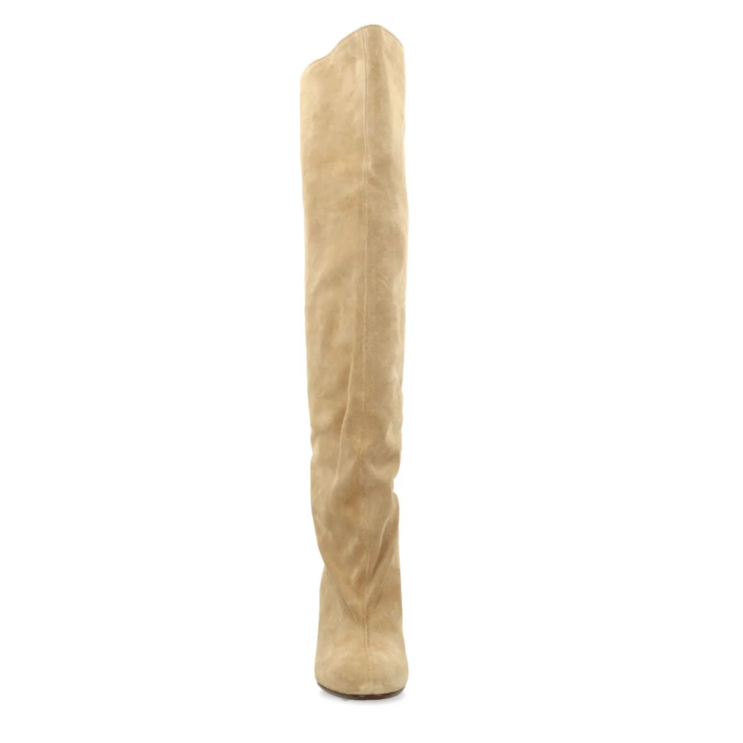 Beige suède hoge laarzen met hak