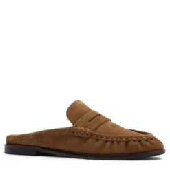 Beige suède instappers met wol