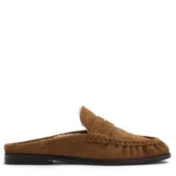 Beige suède instappers met wol