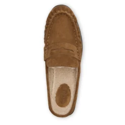 Beige suède instappers met wol
