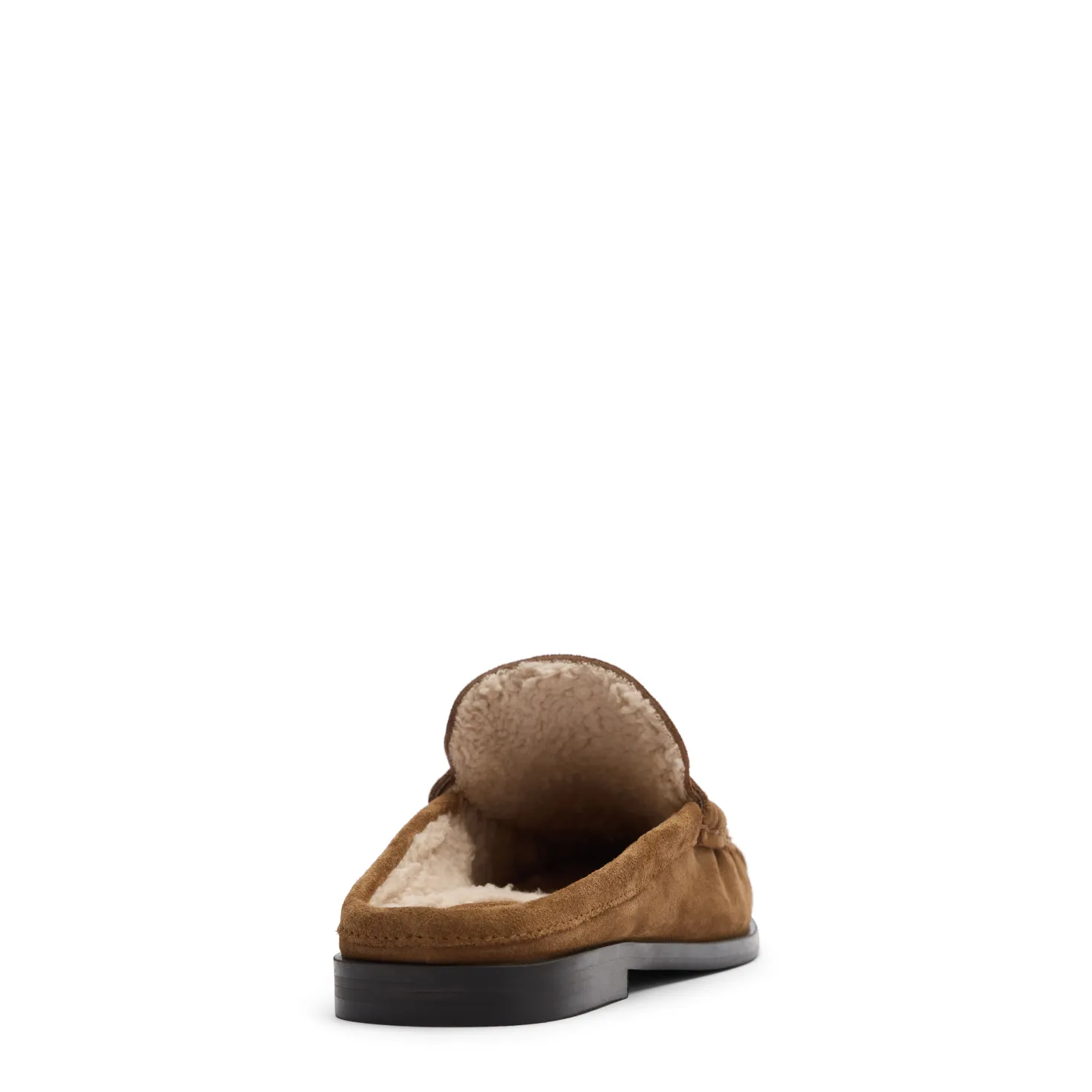 Beige suède instappers met wol