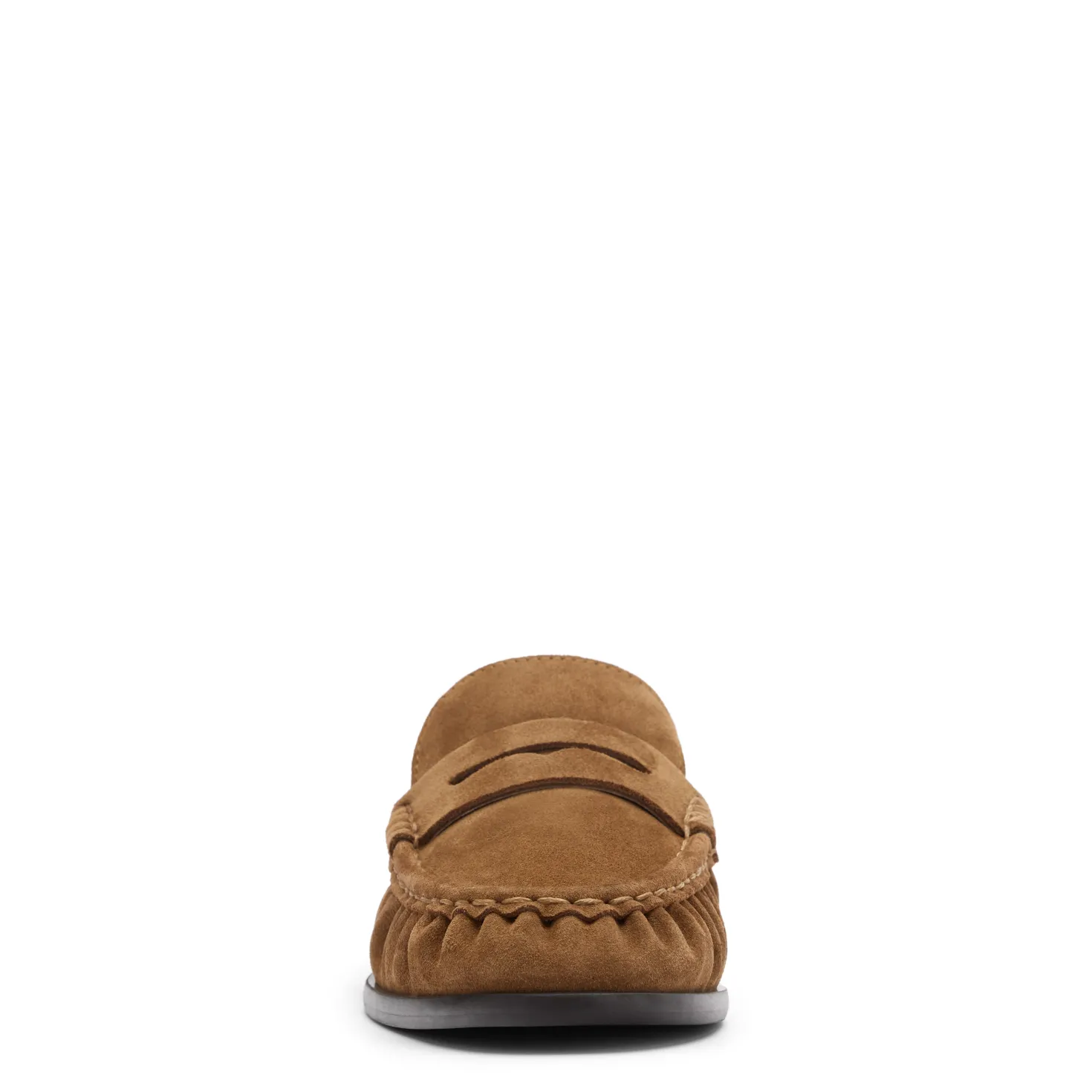 Beige suède instappers met wol