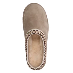 Beige suède instappers met wol