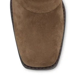 Beige suède laarzen met flap en franjes