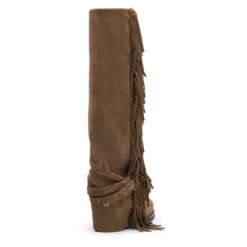 Beige suède laarzen met flap en franjes