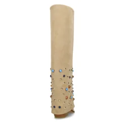 Beige suède laarzen met flap en studs