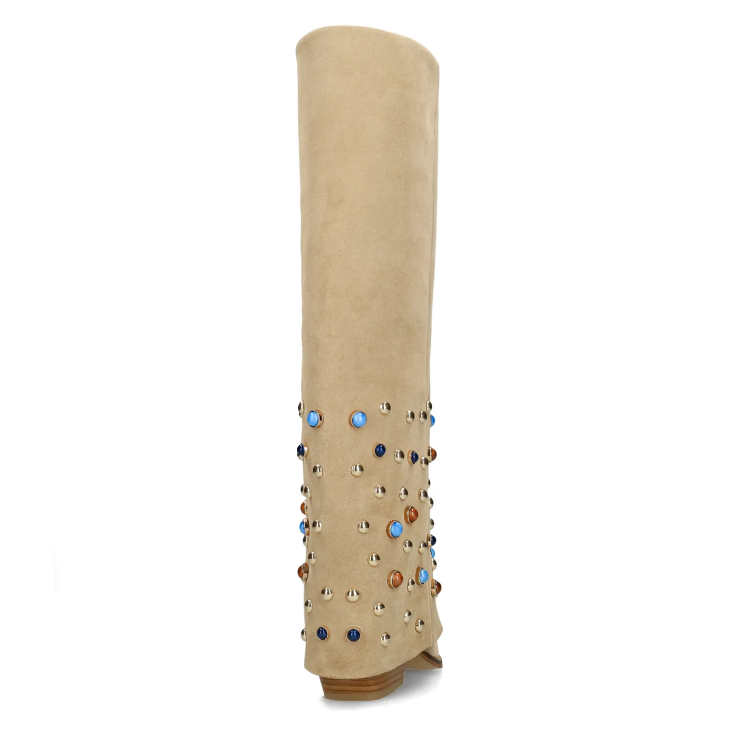 Beige suède laarzen met flap en studs