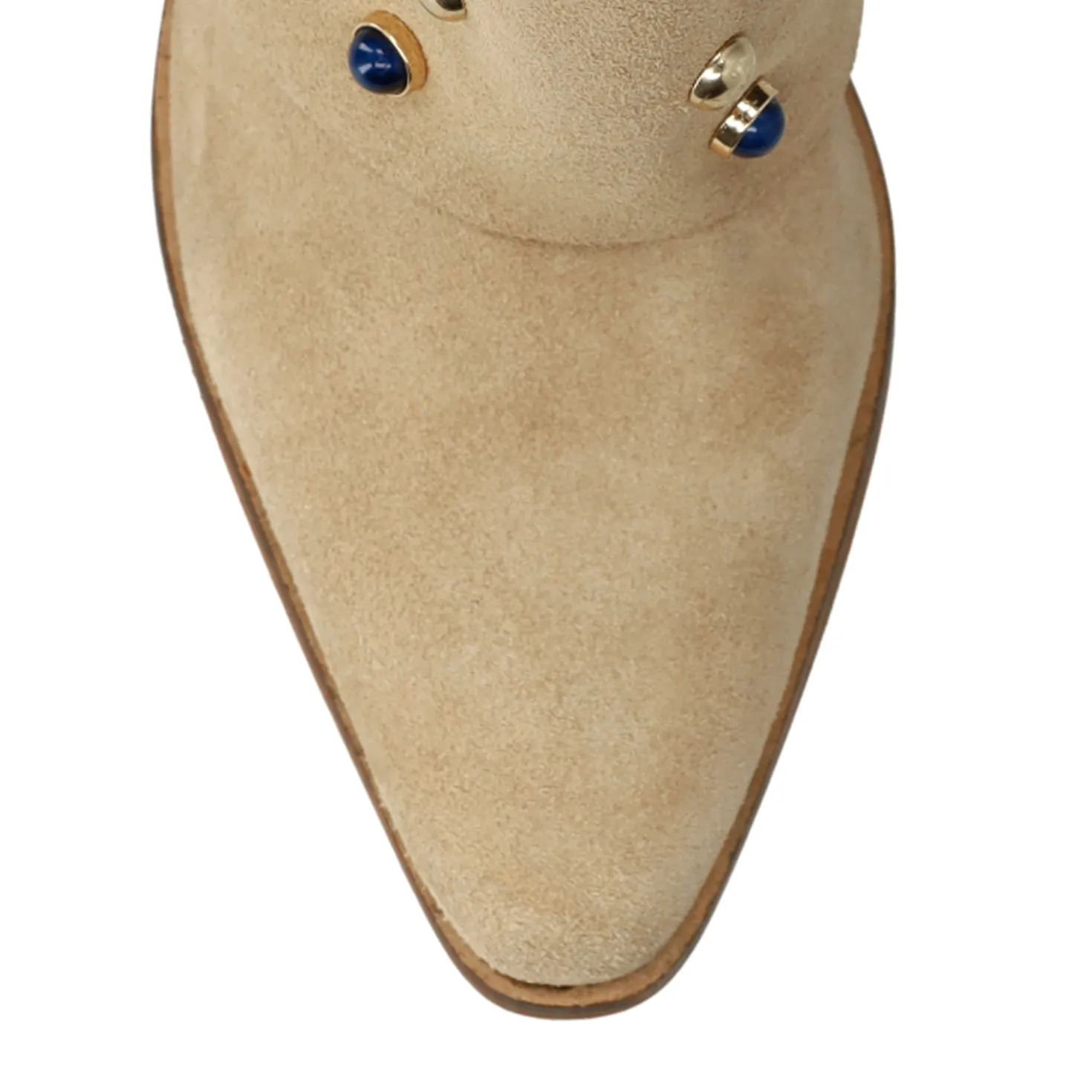 Beige suède laarzen met flap en studs