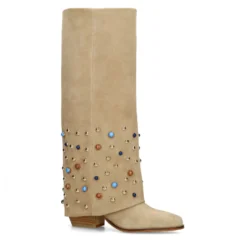 Beige suède laarzen met flap en studs