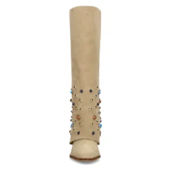 Beige suède laarzen met flap en studs