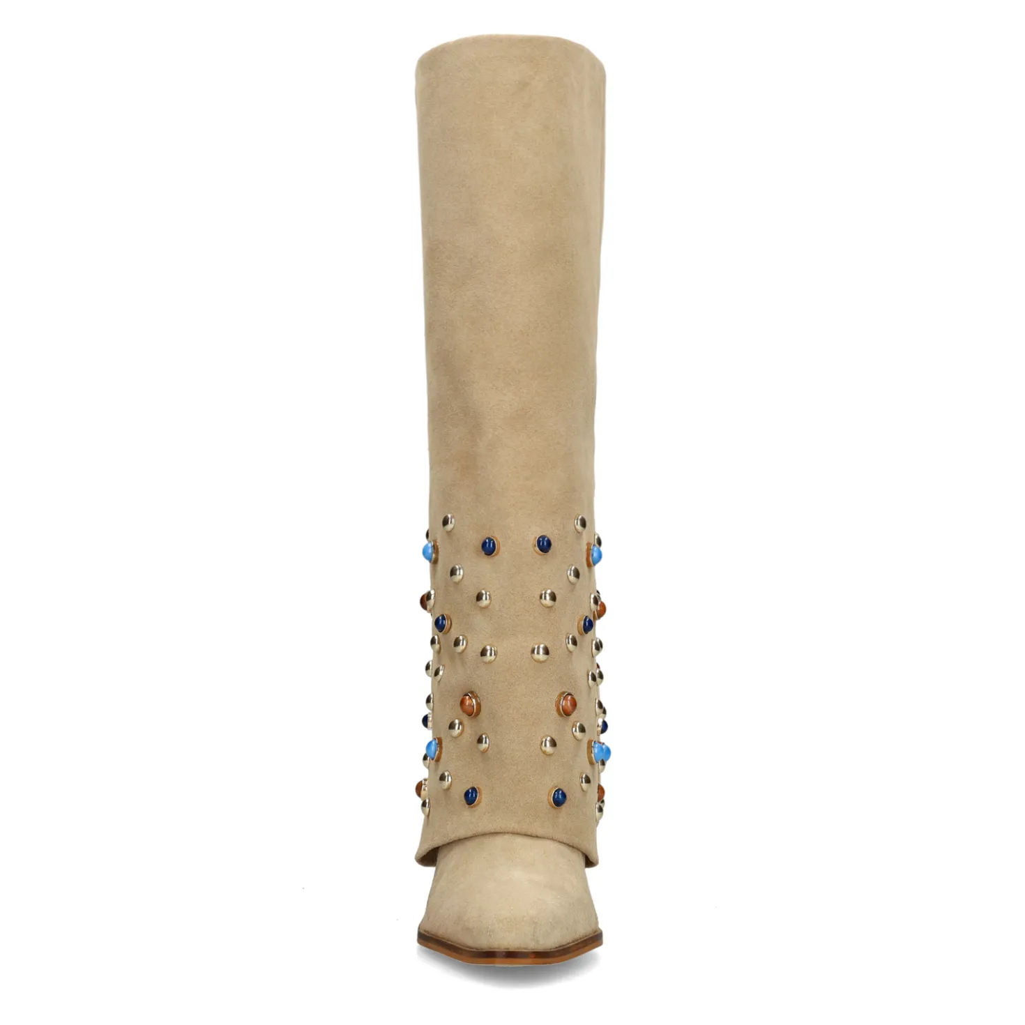 Beige suède laarzen met flap en studs