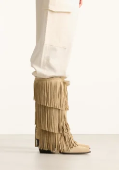 Beige suède laarzen met franjes