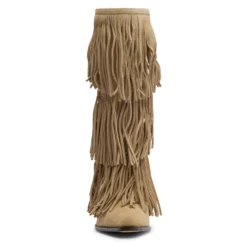 Beige suède laarzen met franjes