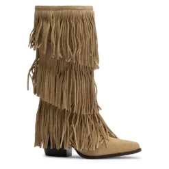 Beige suède laarzen met franjes
