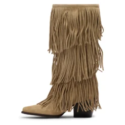 Beige suède laarzen met franjes