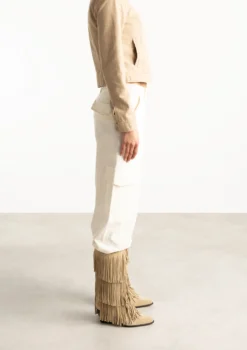 Beige suède laarzen met franjes