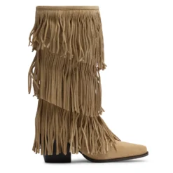 Beige suède laarzen met franjes
