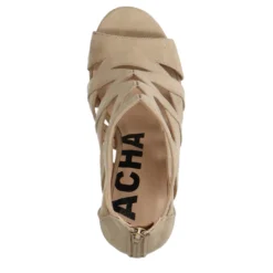 Beige suède opengewerkte sandalen met hak