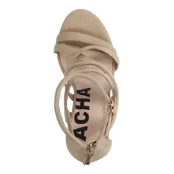 Beige suède opengewerkte sandalen met hak