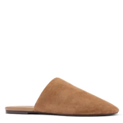 Beige suède platte muiltjes