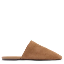 Beige suède platte muiltjes