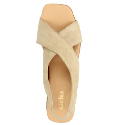 Beige suède sandalen met houten hak