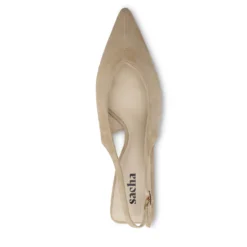 Beige suède slingback pumps