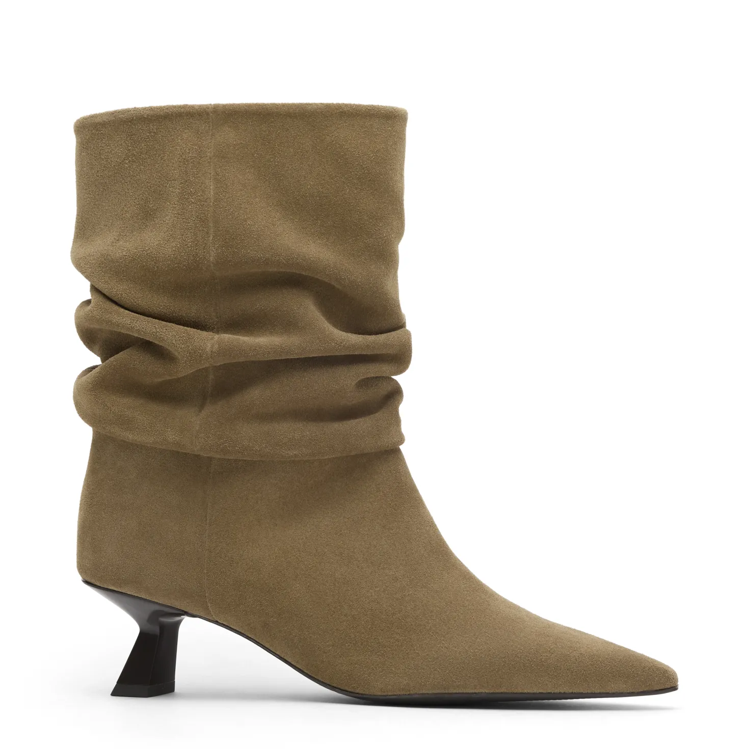 Beige suède slouchy enkellaarsjes met hak