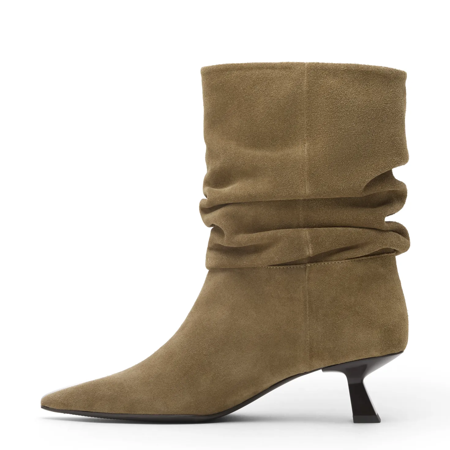 Beige suède slouchy enkellaarsjes met hak
