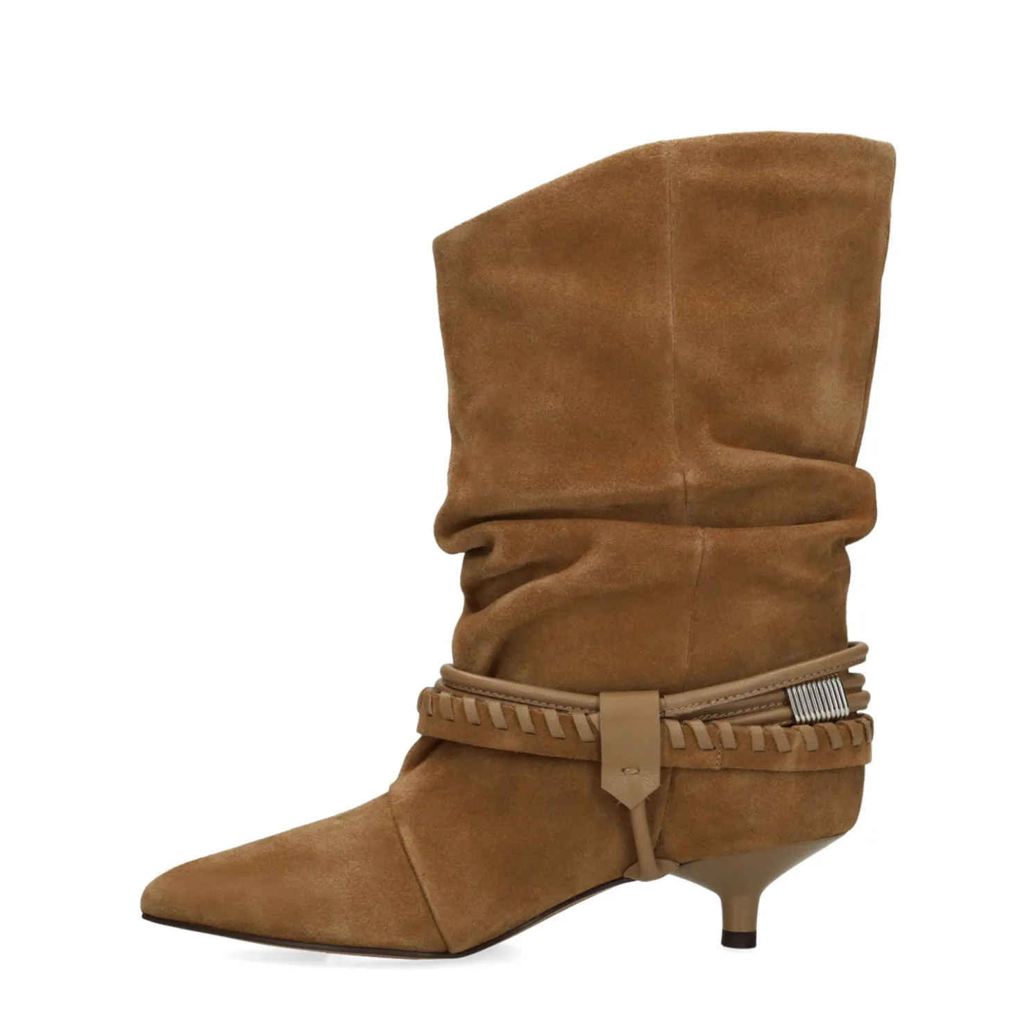 Beige suède slouchy enkellaarsjes met hak