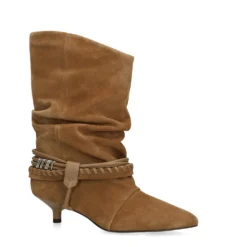 Beige suède slouchy enkellaarsjes met hak